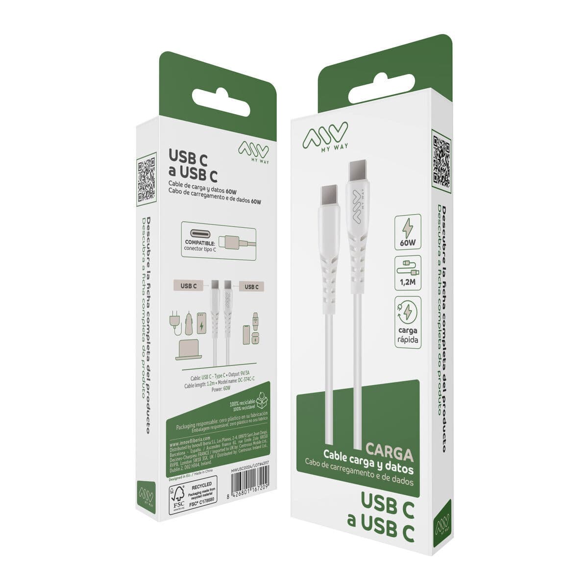 Cavo USB-C con USB-C Myway Bianco - Image 2