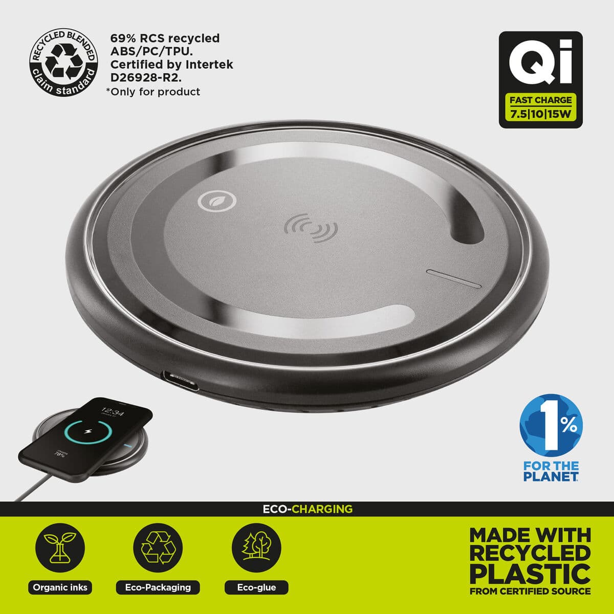 muvit for change cargador sobremesa inalámbrico Qi 7,5-10-15W 3A negro - Image 4