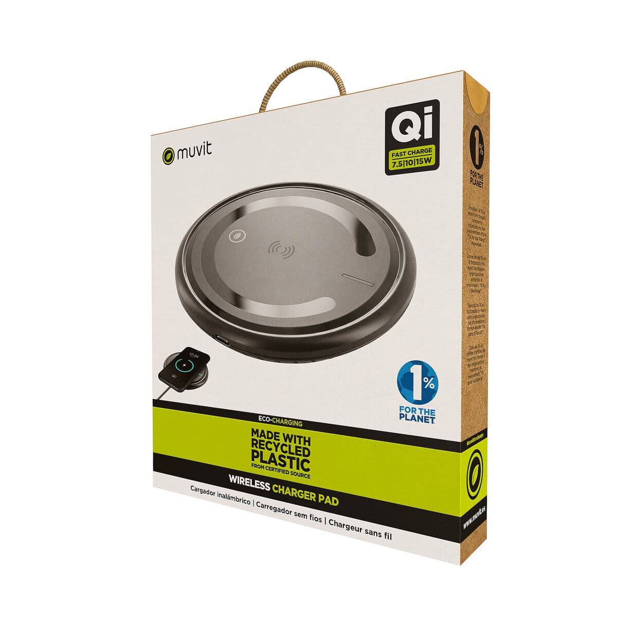 muvit for change cargador sobremesa inalámbrico Qi 7,5-10-15W 3A negro - Image 5