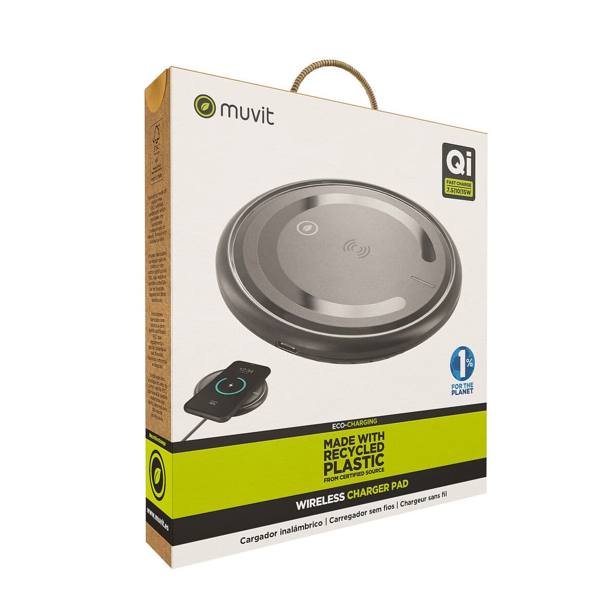 muvit for change cargador sobremesa inalámbrico Qi 7,5-10-15W 3A negro - Image 6