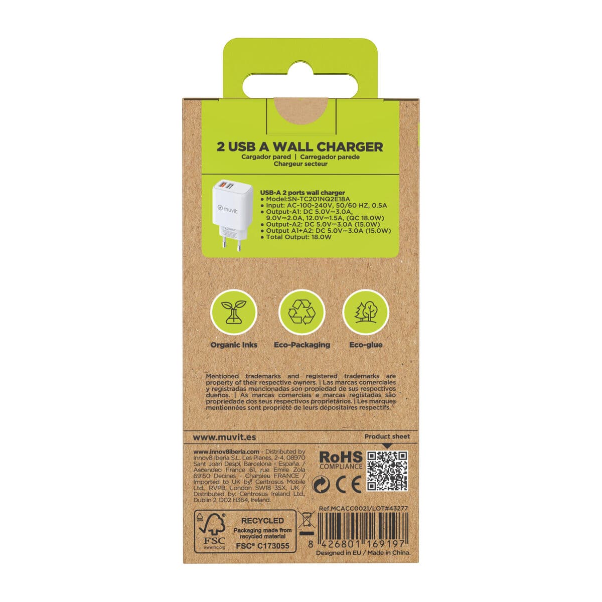 Sieninis įkroviklis Muvit for Change Balta 18 W - Image 5