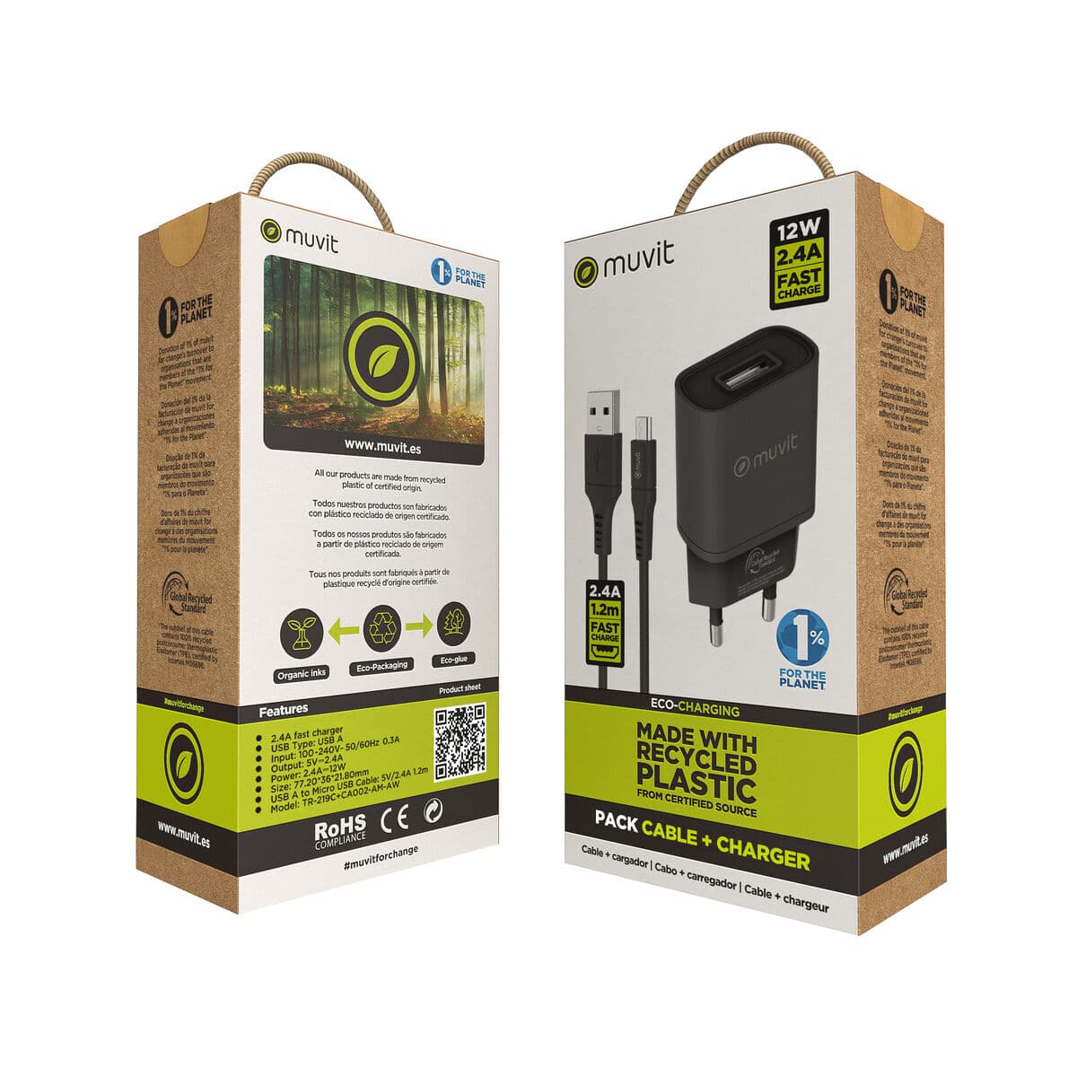 Încărcător de Perete Muvit for Change Negru 12 W (2 Unități) - Image 3