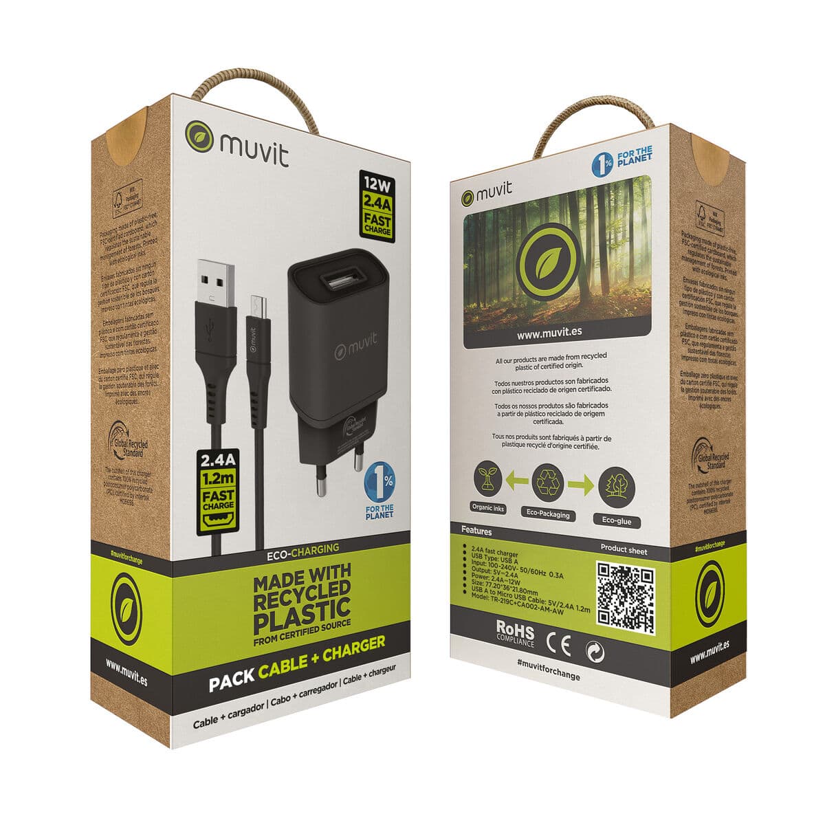 Încărcător de Perete Muvit for Change Negru 12 W (2 Unități) - Image 4