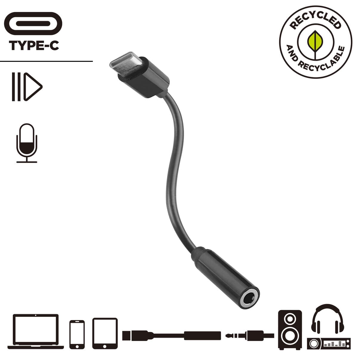 USB-C till Jack 3.5 mm Adapter Muvit for Change JDS-C35 Svart - Image 3