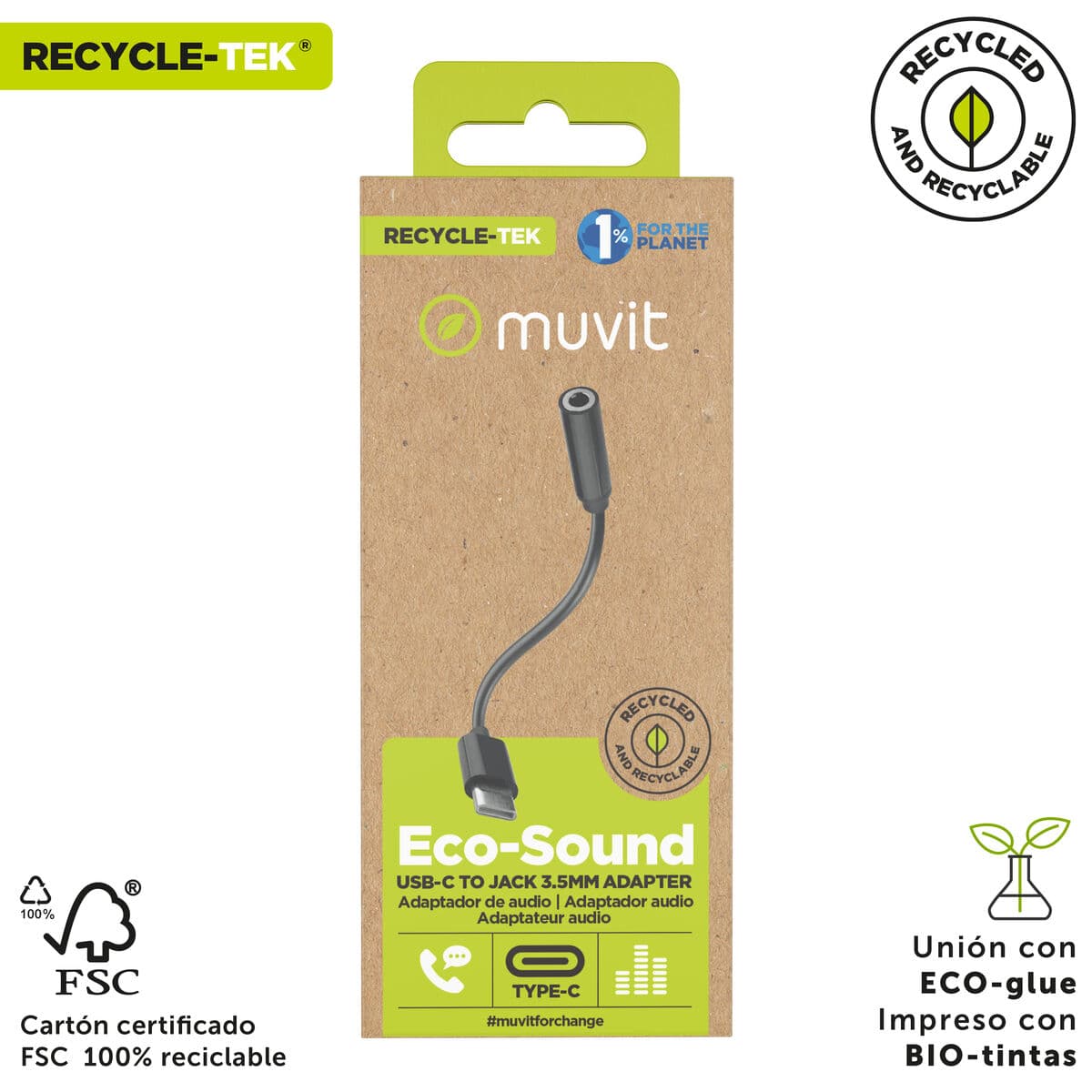 USB-C till Jack 3.5 mm Adapter Muvit for Change JDS-C35 Svart - Image 4