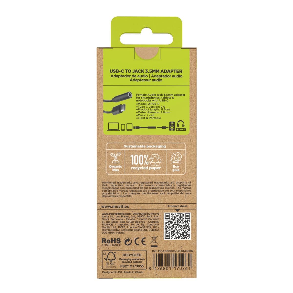 USB-C till Jack 3.5 mm Adapter Muvit for Change JDS-C35 Svart - Image 6