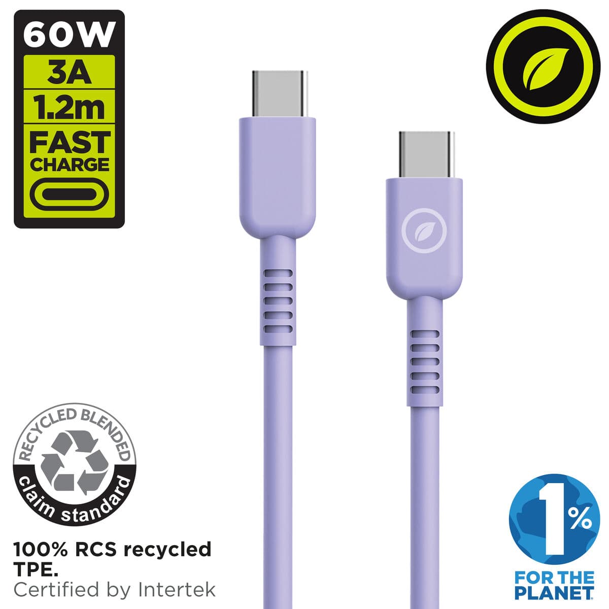Câble USB-C vers USB-C Muvit for Change Lavande 1,2 m - Image 2