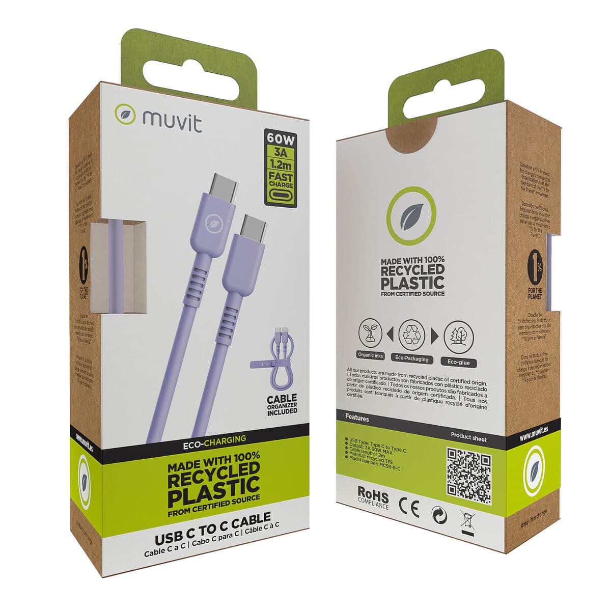 Câble USB-C vers USB-C Muvit for Change Lavande 1,2 m - Image 6