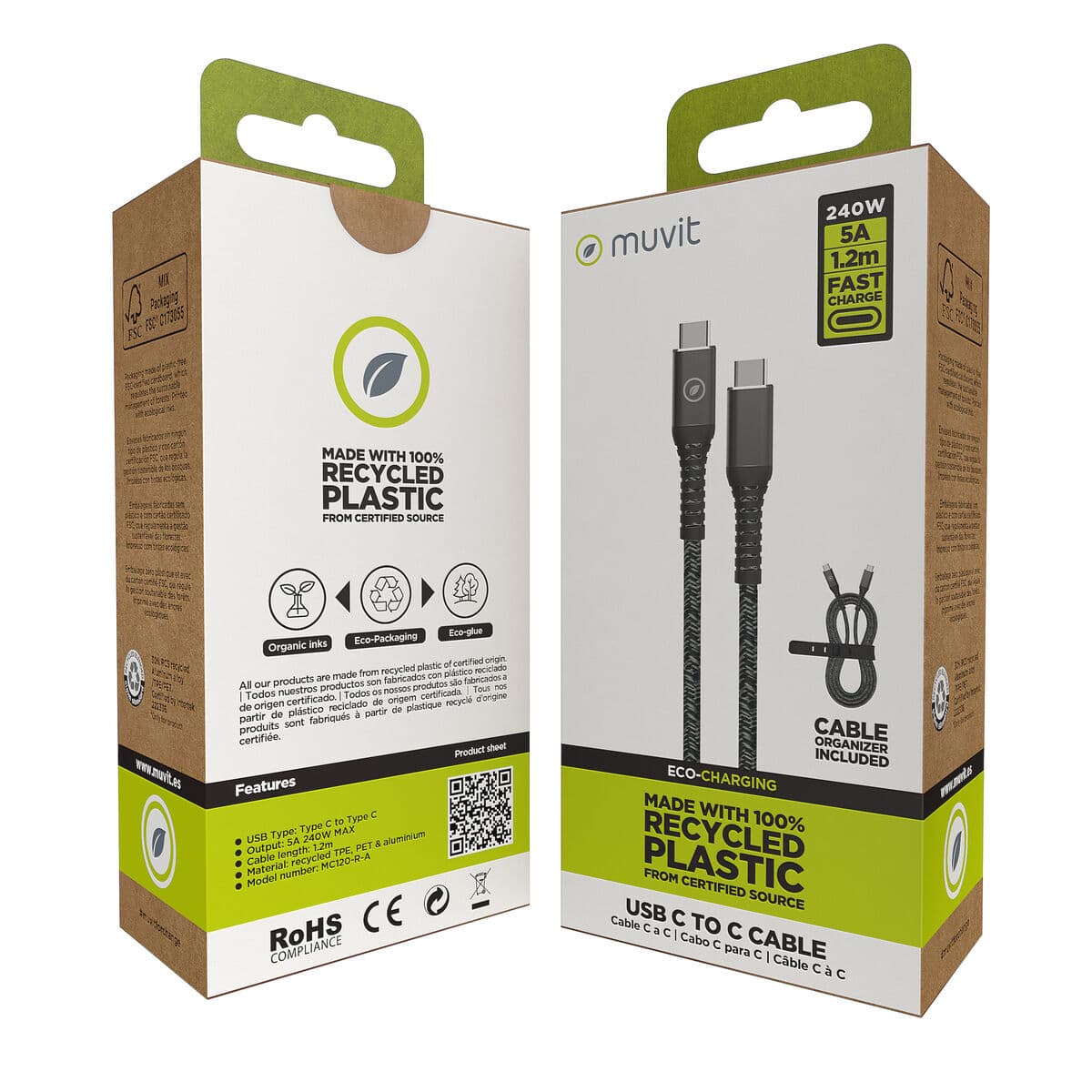 Câble USB-C vers USB-C Muvit for Change Noir 1,2 m - Image 5
