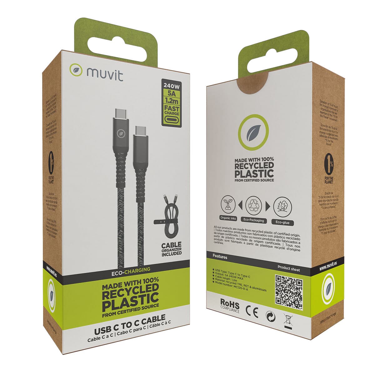 Câble USB-C vers USB-C Muvit for Change Noir 1,2 m - Image 6