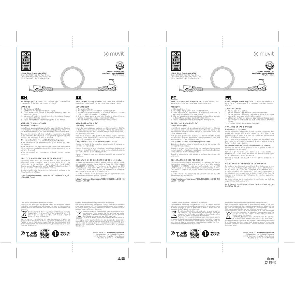 muvit for change cable Tipo C a Tipo C 3A/60W 1.2m gaming negro - Image 8