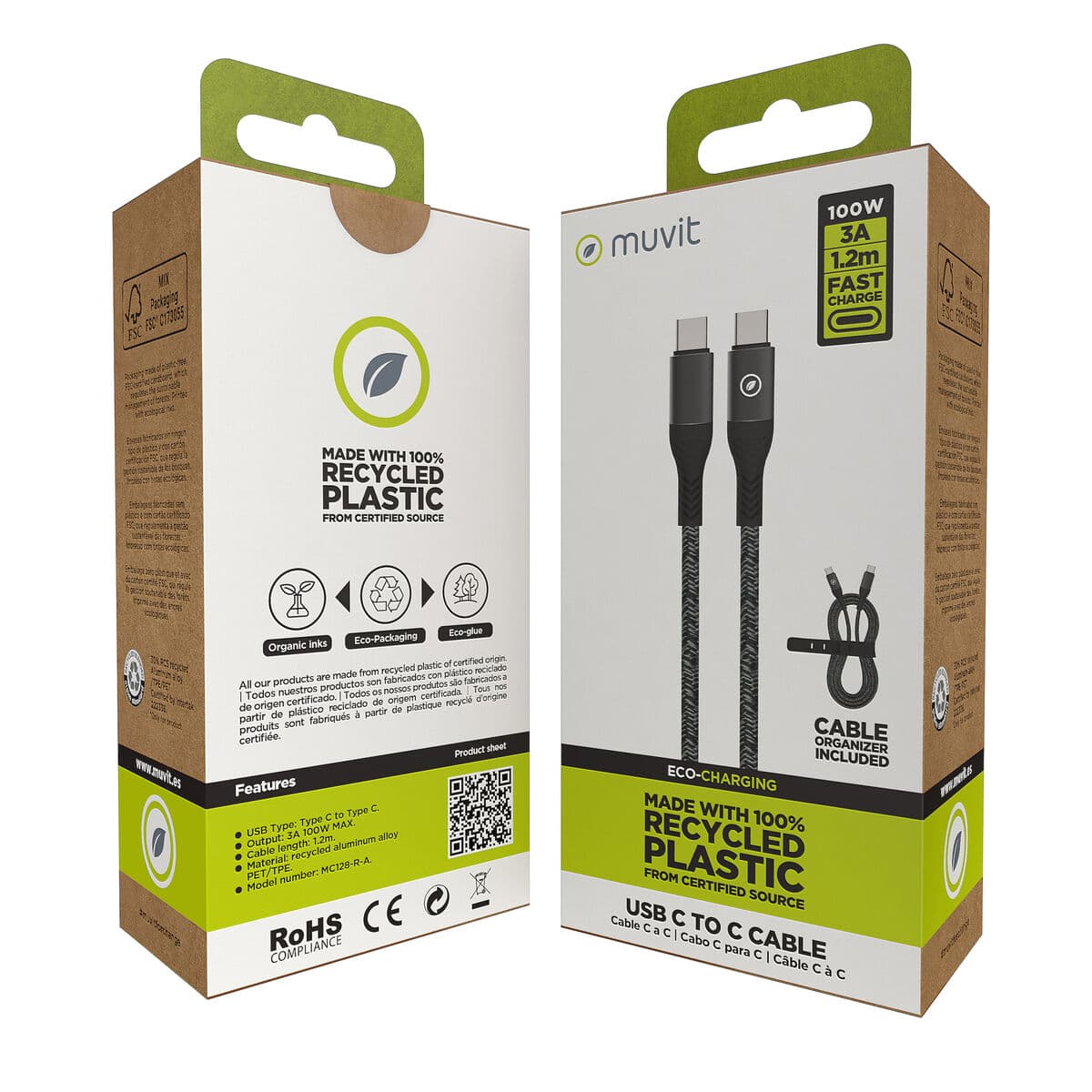 Câble USB-C vers USB-C Muvit for Change Noir 1,2 m - Image 5
