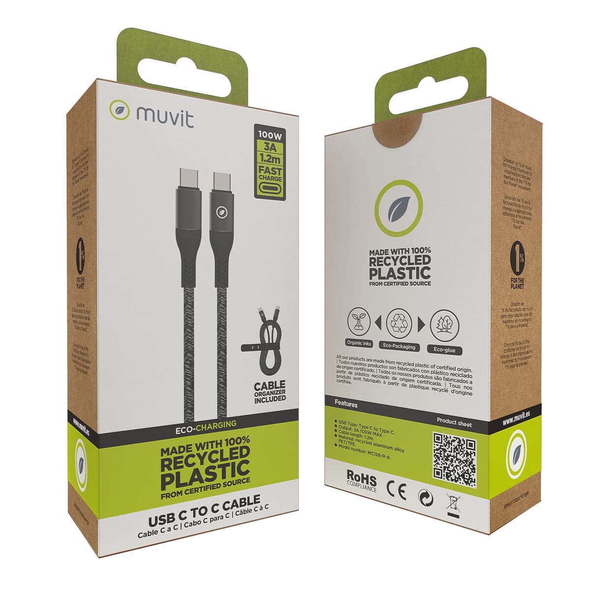 Câble USB-C vers USB-C Muvit for Change Noir 1,2 m - Image 6