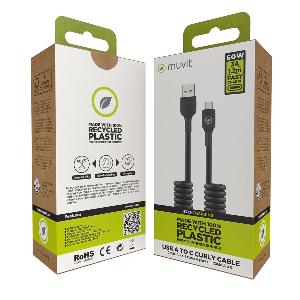 Câble USB A vers USB-C Muvit for Change Noir - Image 4