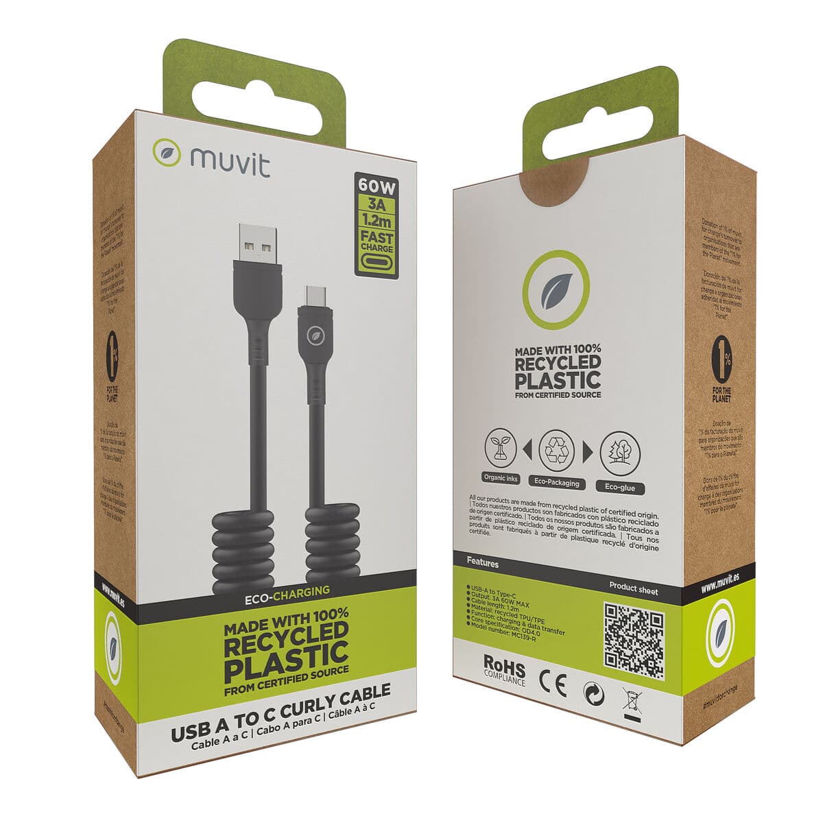 Câble USB A vers USB-C Muvit for Change Noir - Image 5