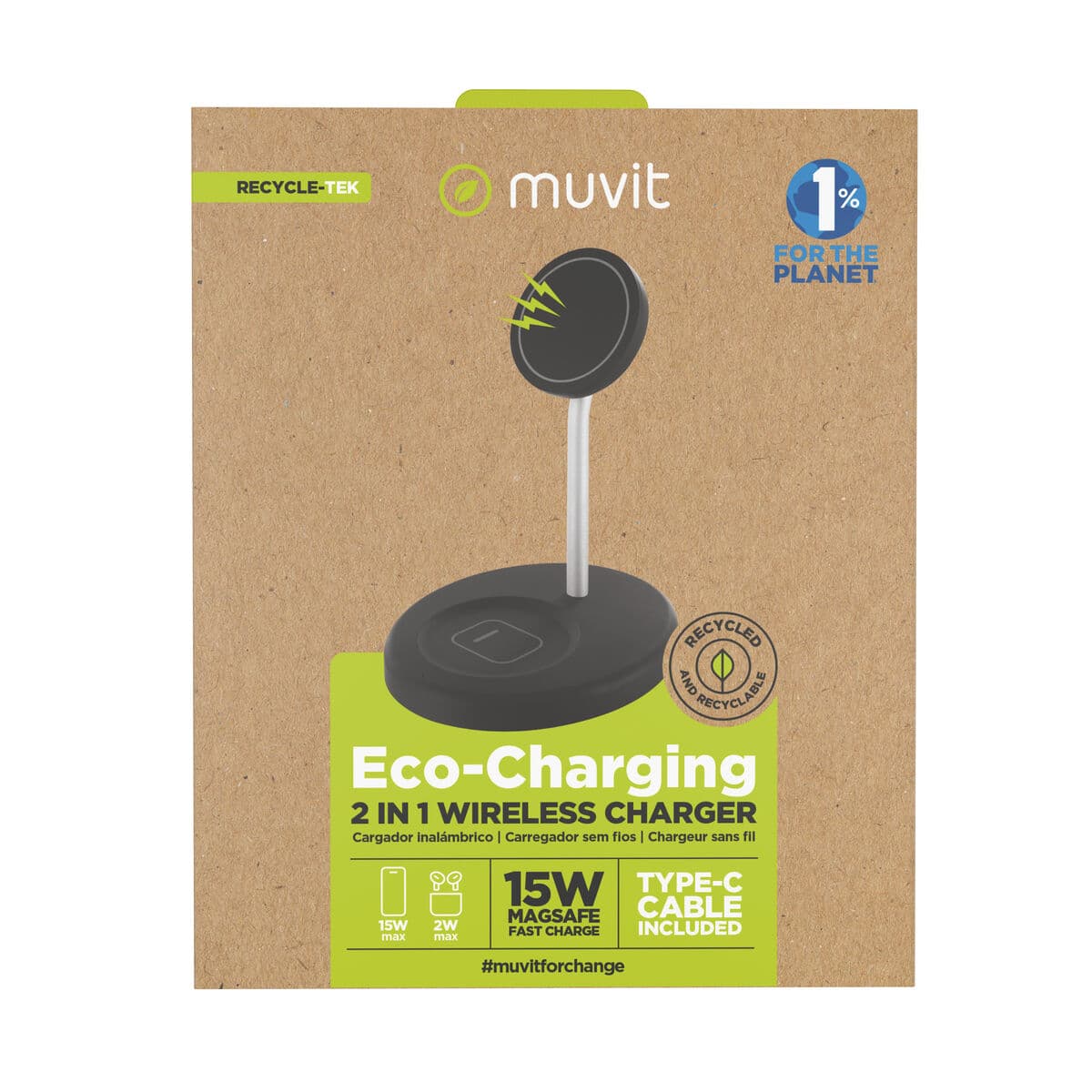muvit for change cargador 2 en 1 soporte magsafe+iWatch/Airpod negro - Image 8