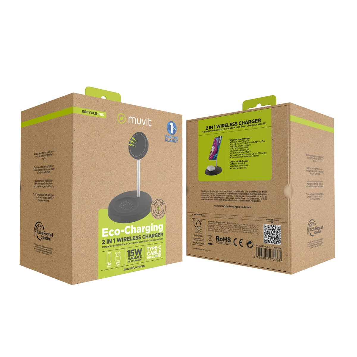 muvit for change cargador 2 en 1 soporte magsafe+iWatch/Airpod negro - Image 10