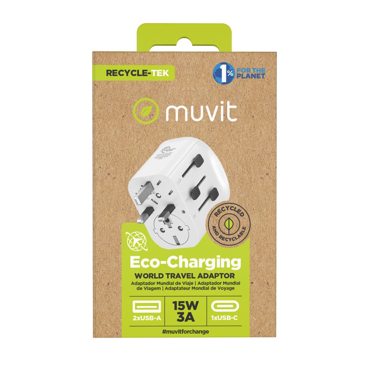 Univerzalni putni adapter za utičnicu Muvit MCADP0006 Bijela 150 W 15 w - Image 21