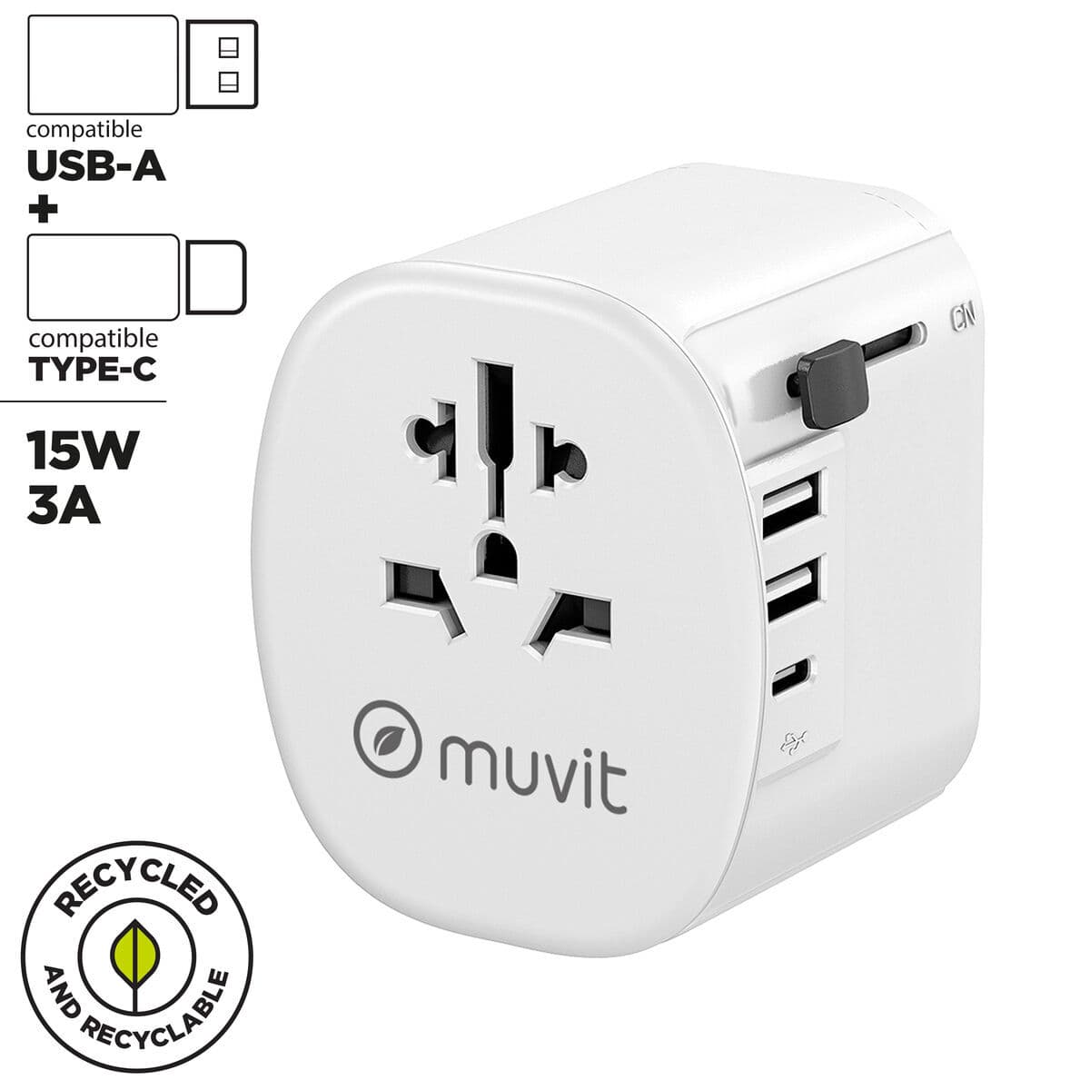 Univerzalni putni adapter za utičnicu Muvit MCADP0006 Bijela 150 W 15 w - Image 11