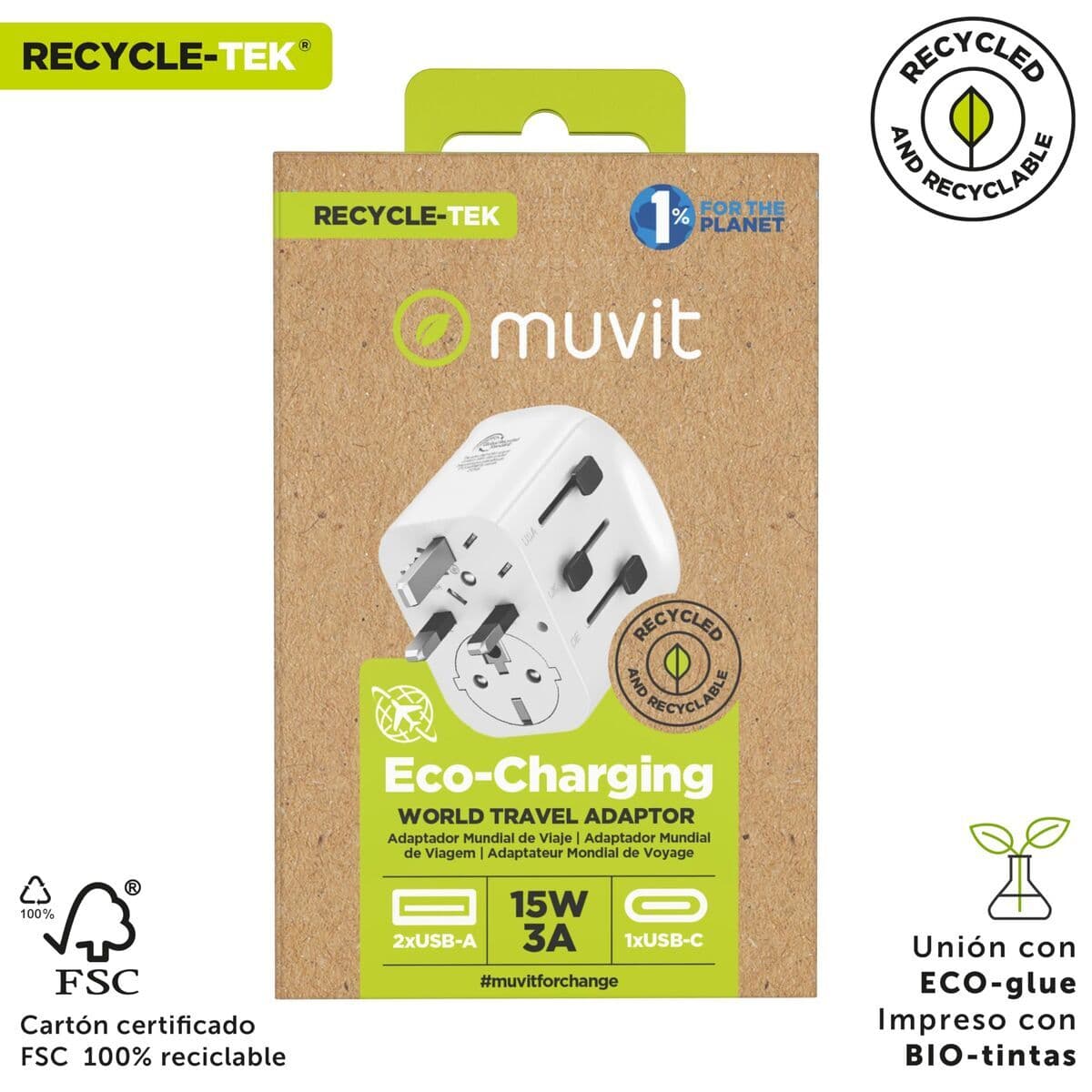 Univerzalni putni adapter za utičnicu Muvit MCADP0006 Bijela 150 W 15 w - Image 8
