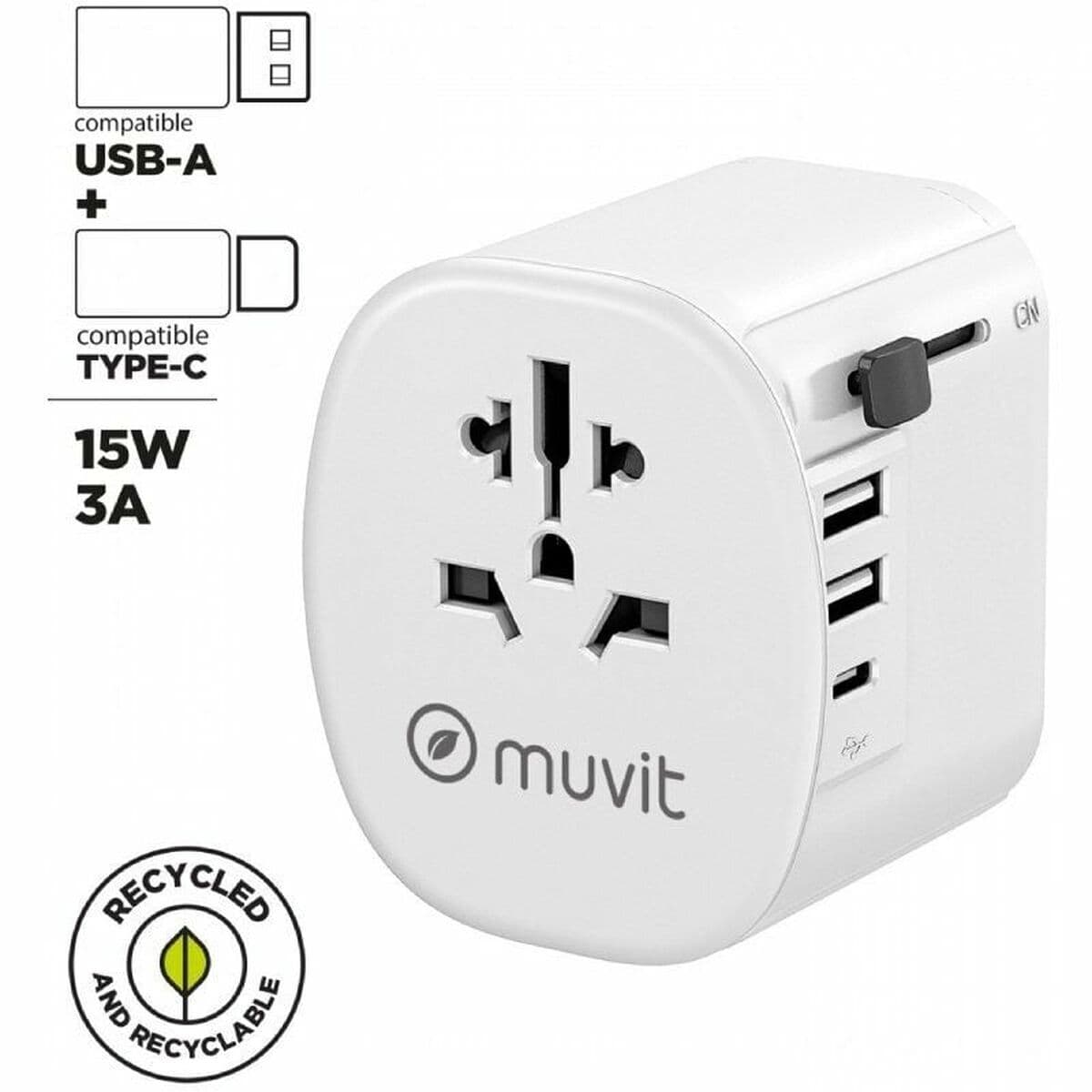 Univerzalni putni adapter za utičnicu Muvit MCADP0006 Bijela 150 W 15 w - Image 2