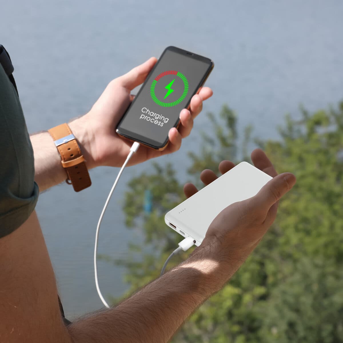 myway power bank 10.000 mAh USB 2 puertos 2A + cable tipo C blanca - Image 2