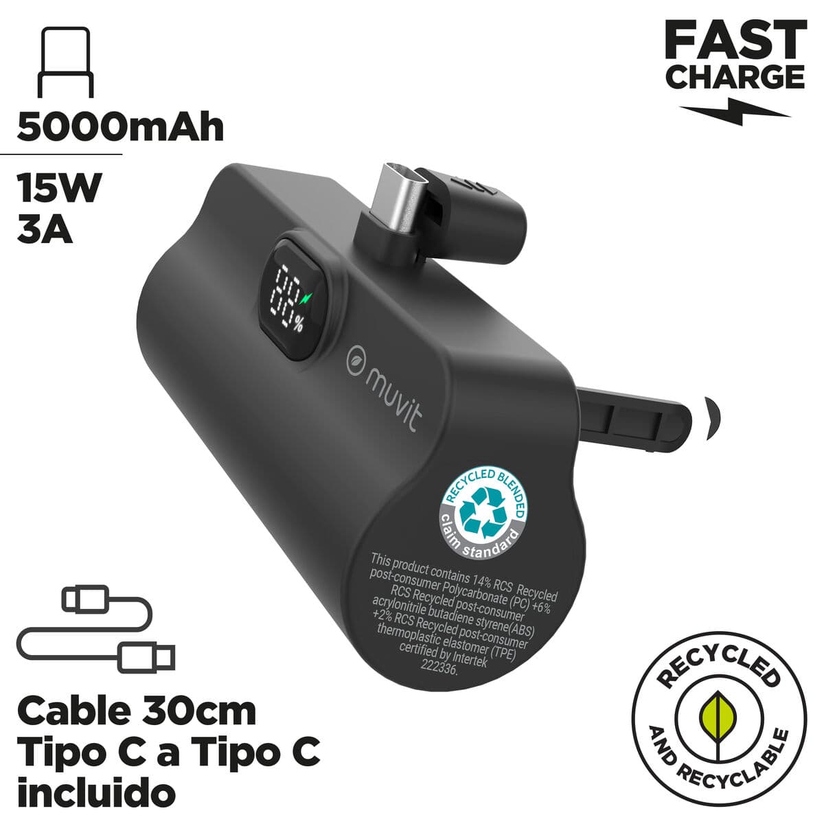 Powerbank Muvit for Change DP53D-R-PD Nero 5000 mAh - Image 3