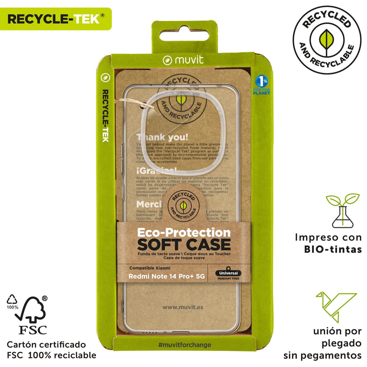 Protection pour téléphone portable Muvit Xiaomi Redmi Note 14 Pro+ 5G Transparent - Image 3