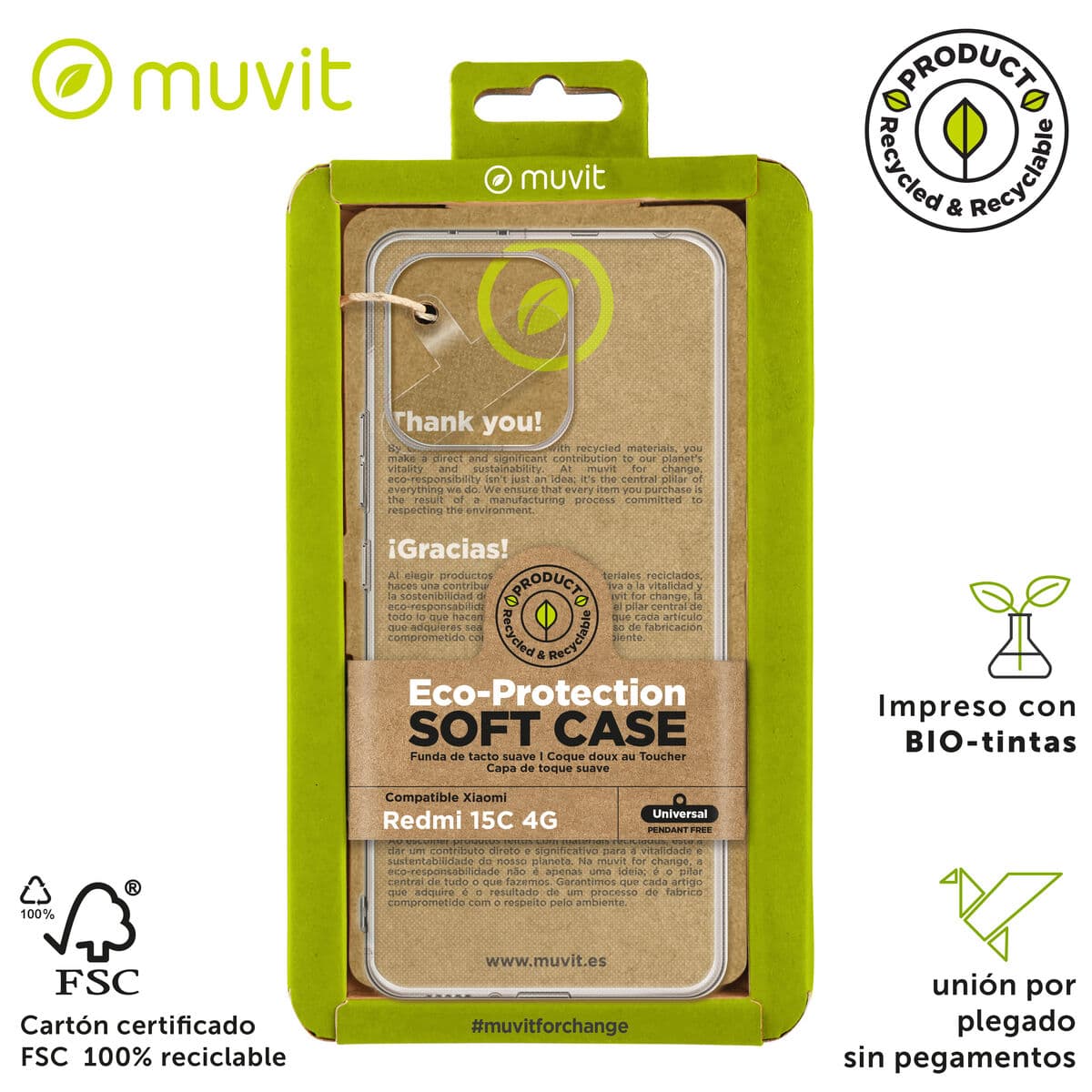 Protection pour téléphone portable Muvit for Change Redmi 15C 4G Transparent - Image 3