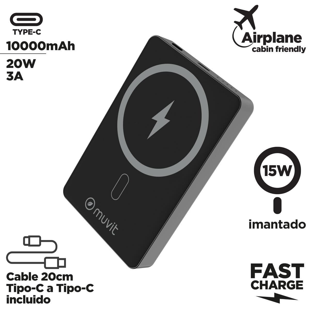 Powerbank Muvit for Change Nero Alluminio 10000 mAh - Image 2