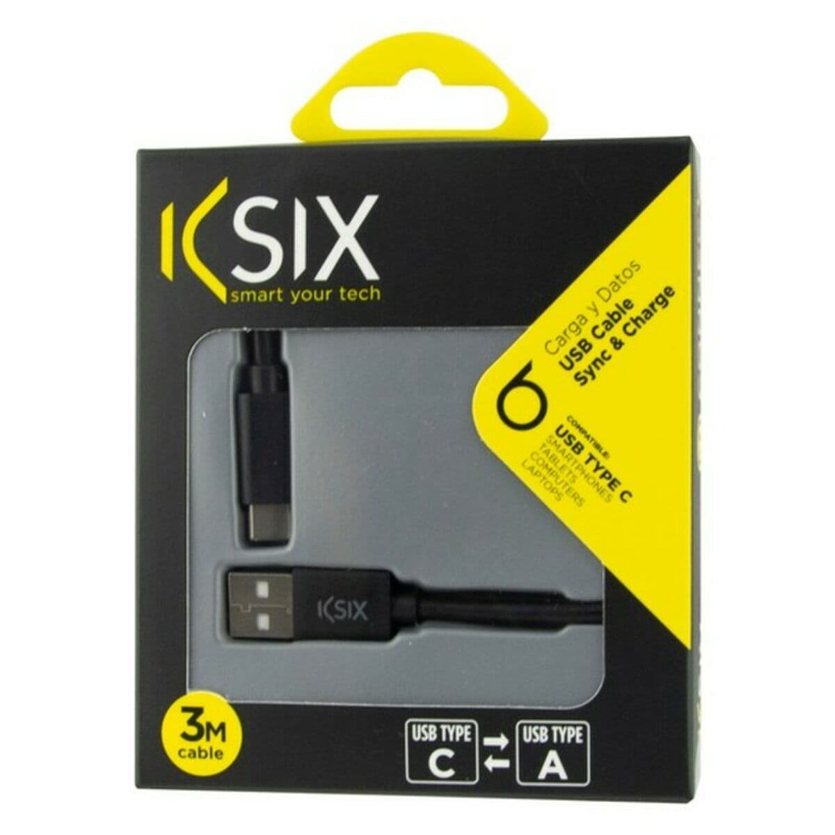Cavo da USB-C a USB KSIX 3 m Nero - Image 2