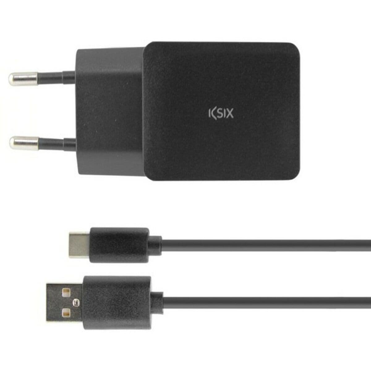 Wall Charger + USB A to USB C Cable KSIX USB Black - Image 2