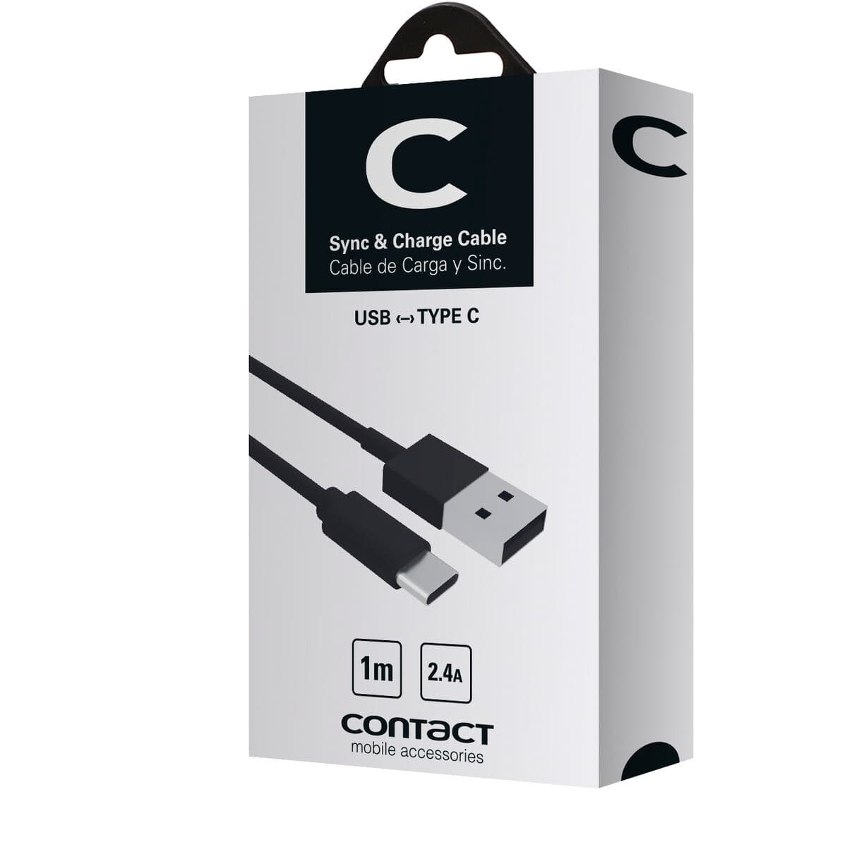 USB A to USB C Cable Contact (1 m) Black - Image 2