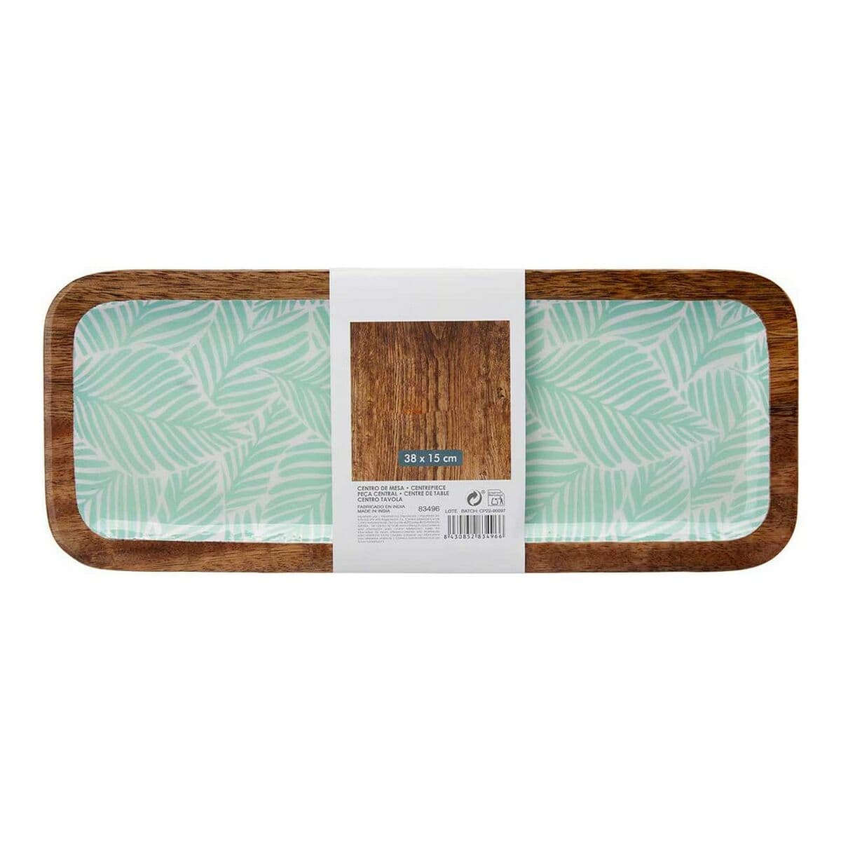 Centro de mesa Gift Decor Branco Castanho Verde Resina Madeira de mangueira 38 x 15 cm Folha de planta - Image 2