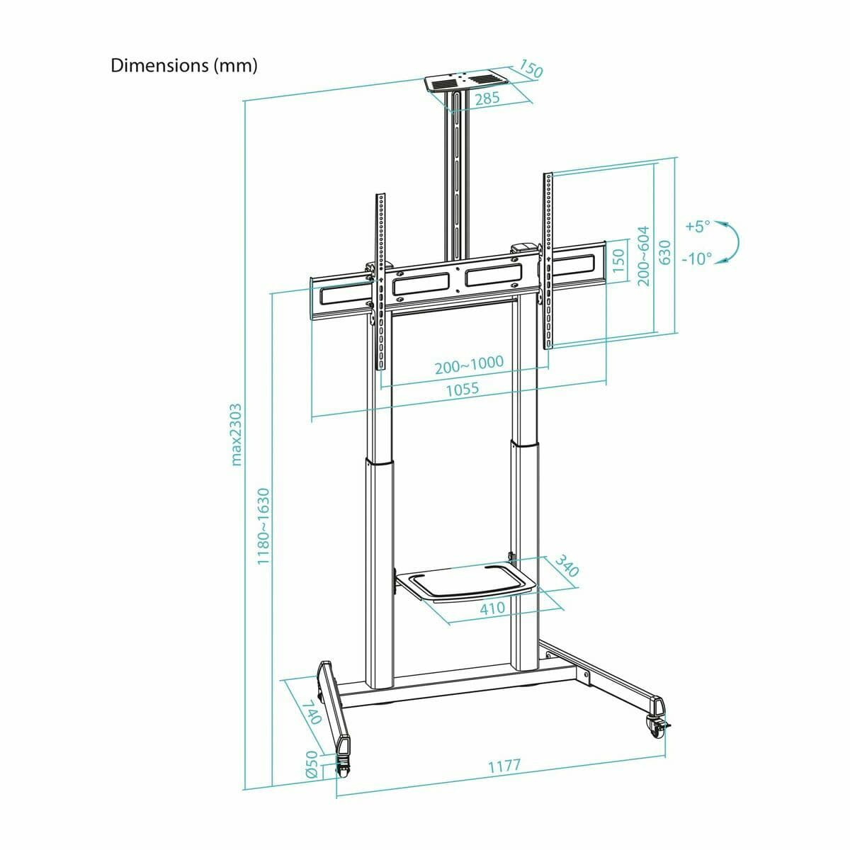 Soporte TV para suelo con ruedas TooQ FS20406HM-B 60" 100" 120 kg 130 Kg (Reacondicionado A) - Image 12
