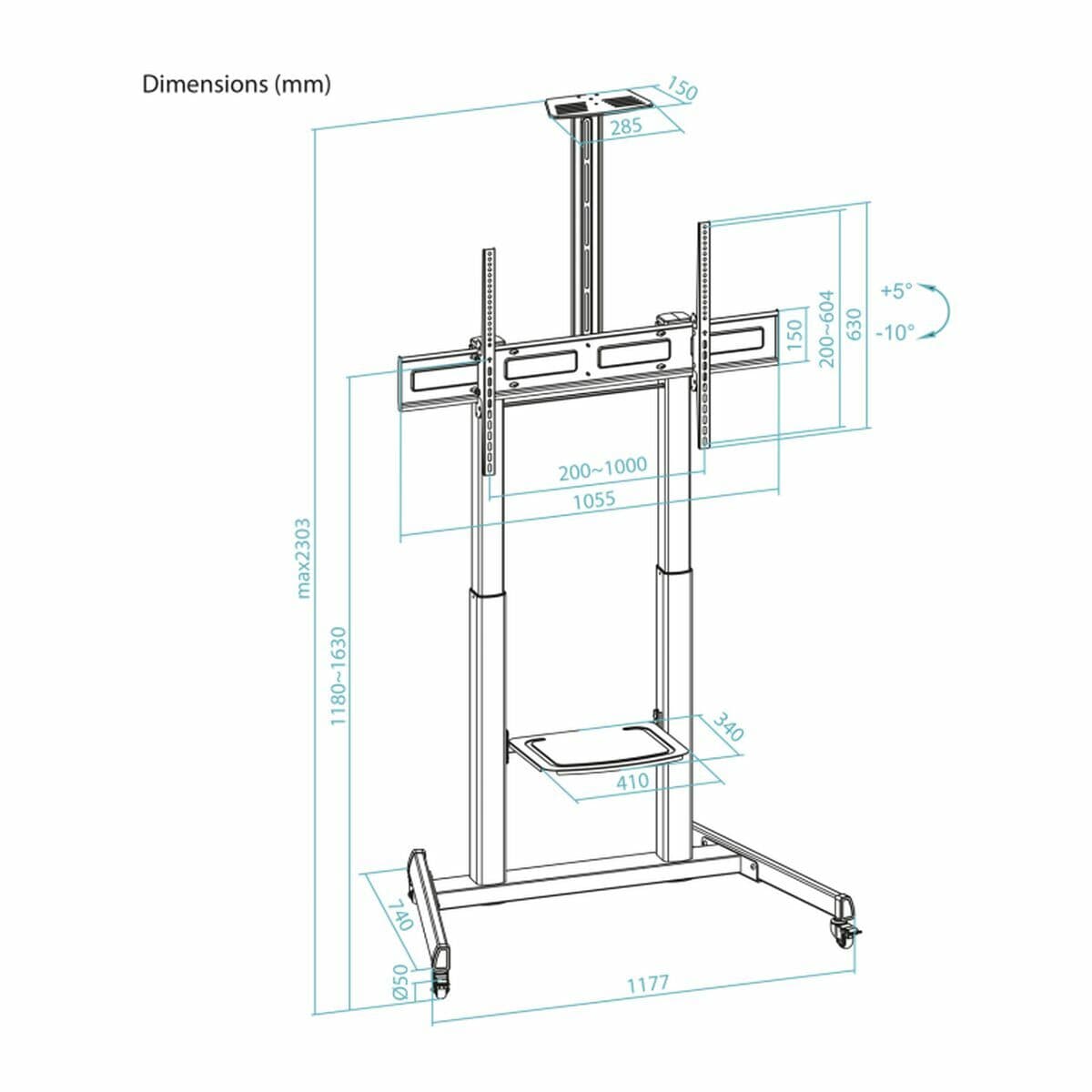 Soporte TV para suelo con ruedas TooQ FS20406HM-B 60" 100" 120 kg 130 Kg (Reacondicionado A) - Image 20