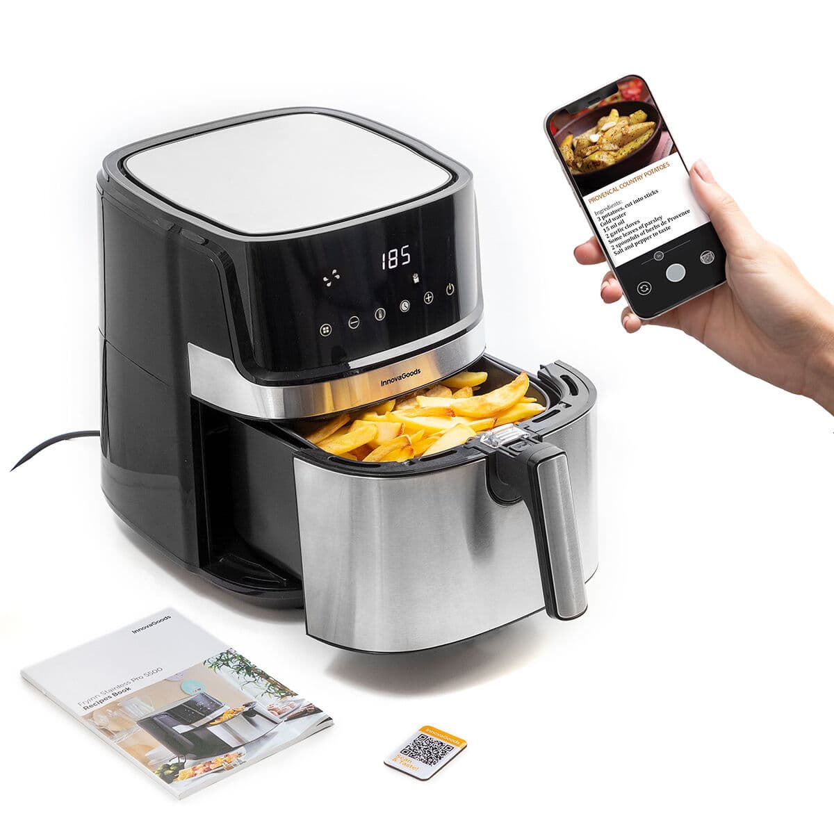 Airfryer InnovaGoods Fryinn Pro 5500 Musta 1700 W 5,5 L Ruostumaton teräs - Image 12