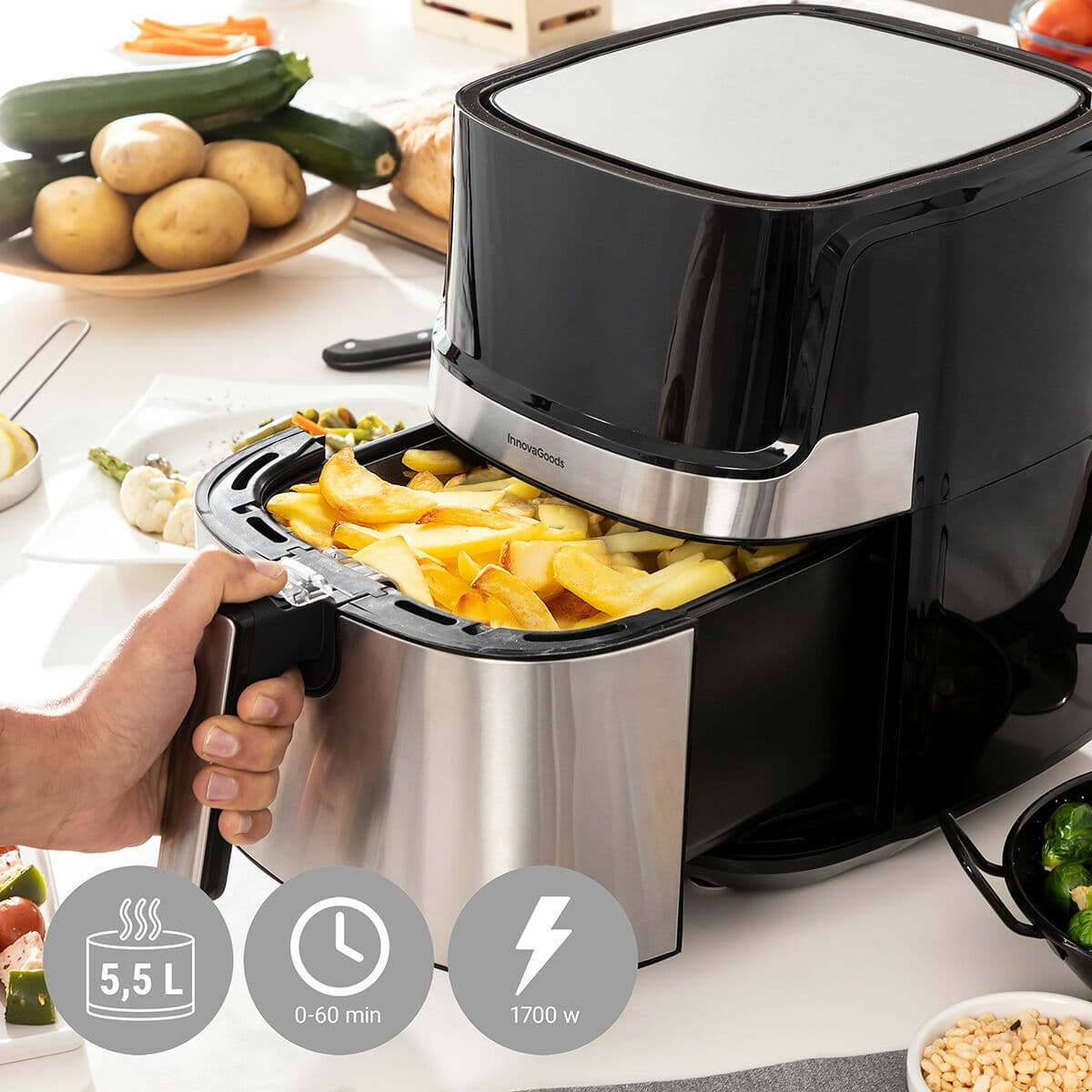 Heißluftfritteuse InnovaGoods Schwarz 1700 W 5,5 L Edelstahl (Restauriert B) - Image 13