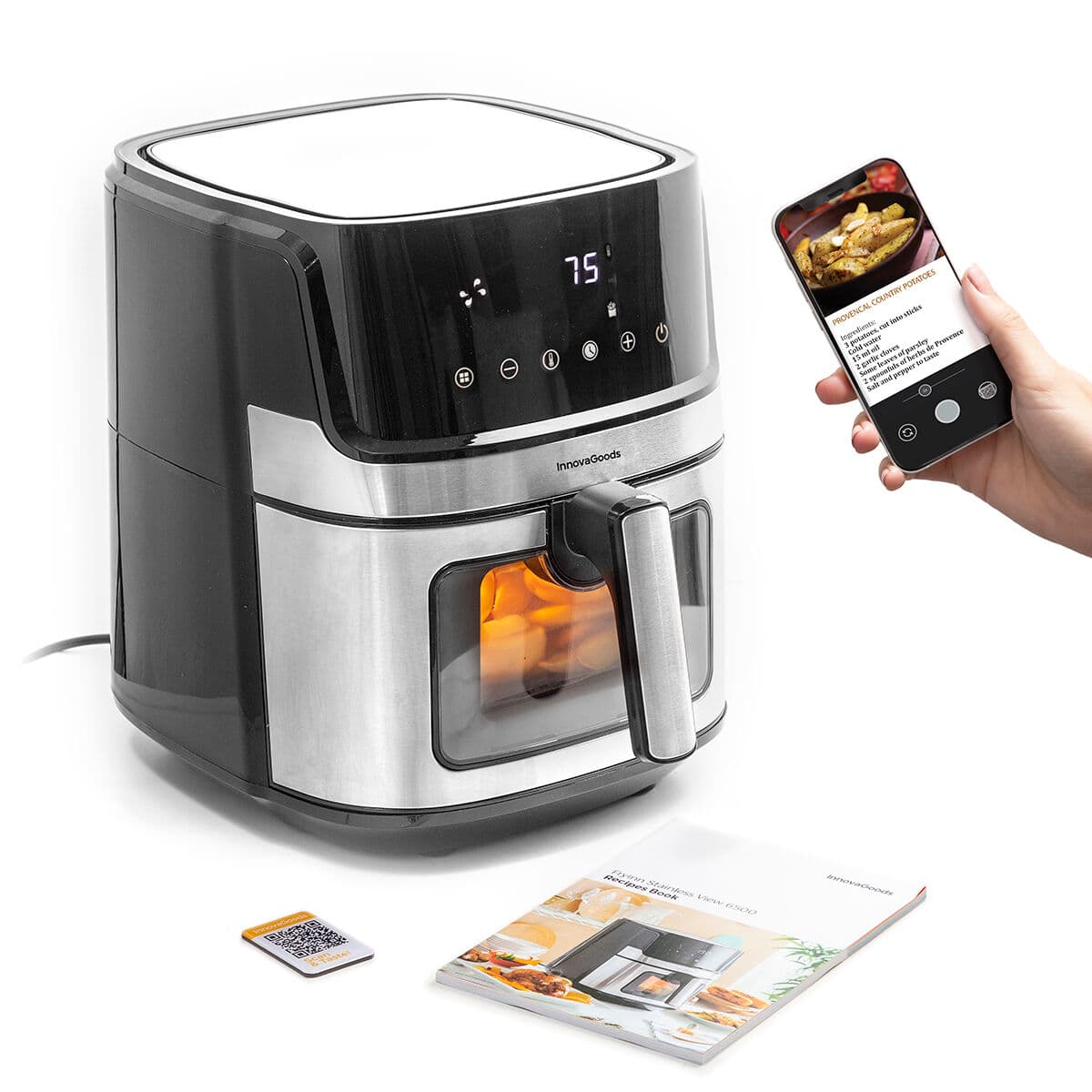 Heißluftfritteuse InnovaGoods Fryinn View 6500 Schwarz 1700 W 6,5 L Edelstahl - Image 13