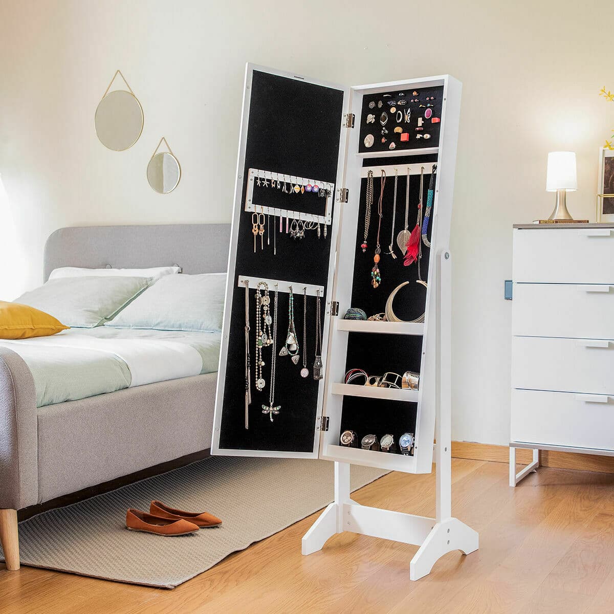 Specchio Portagioie da Terra con LED InnovaGoods Bianco Legno Plastica (Ricondizionati A) - Image 5