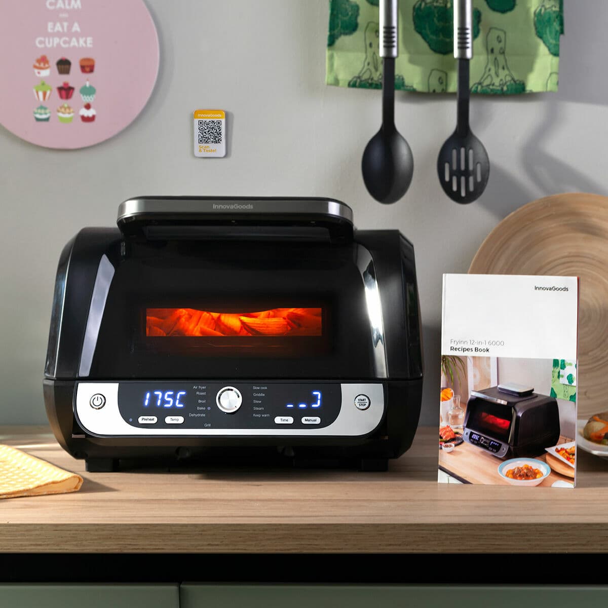 Luftfritös med Grill, Tillbehör och Receptbok InnovaGoods Fryinn 12-in-1 6000 Svart Stål 3400 W 6 L - Image 8