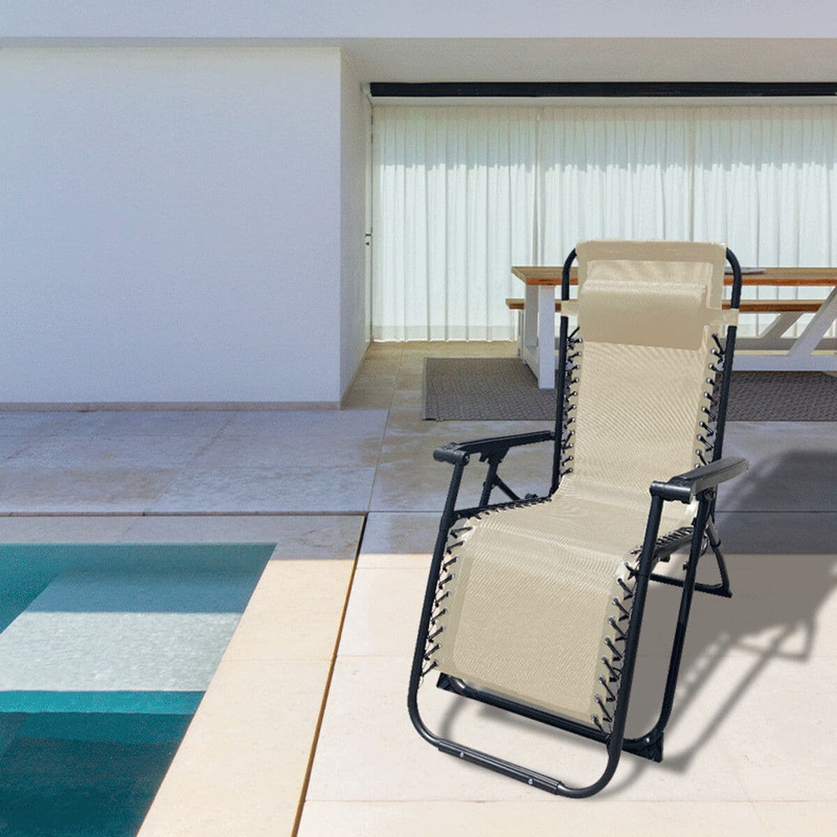 Marbueno Tumbona Plegable Acero Con Cojin Jardin y Piscina 90X66X108 cm Gravedad Cero Beige 10005 - Image 3