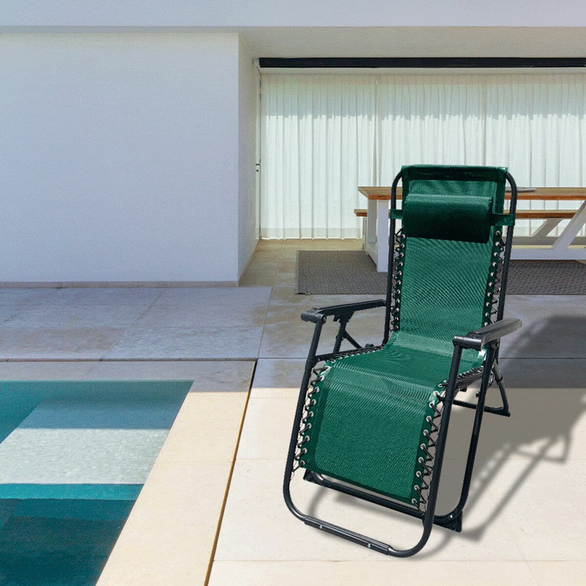 Marbueno Tumbona Plegable Acero Con Cojin Jardin y Piscina 90X66X108 cm Gravedad Cero Verde 10008 - Image 3