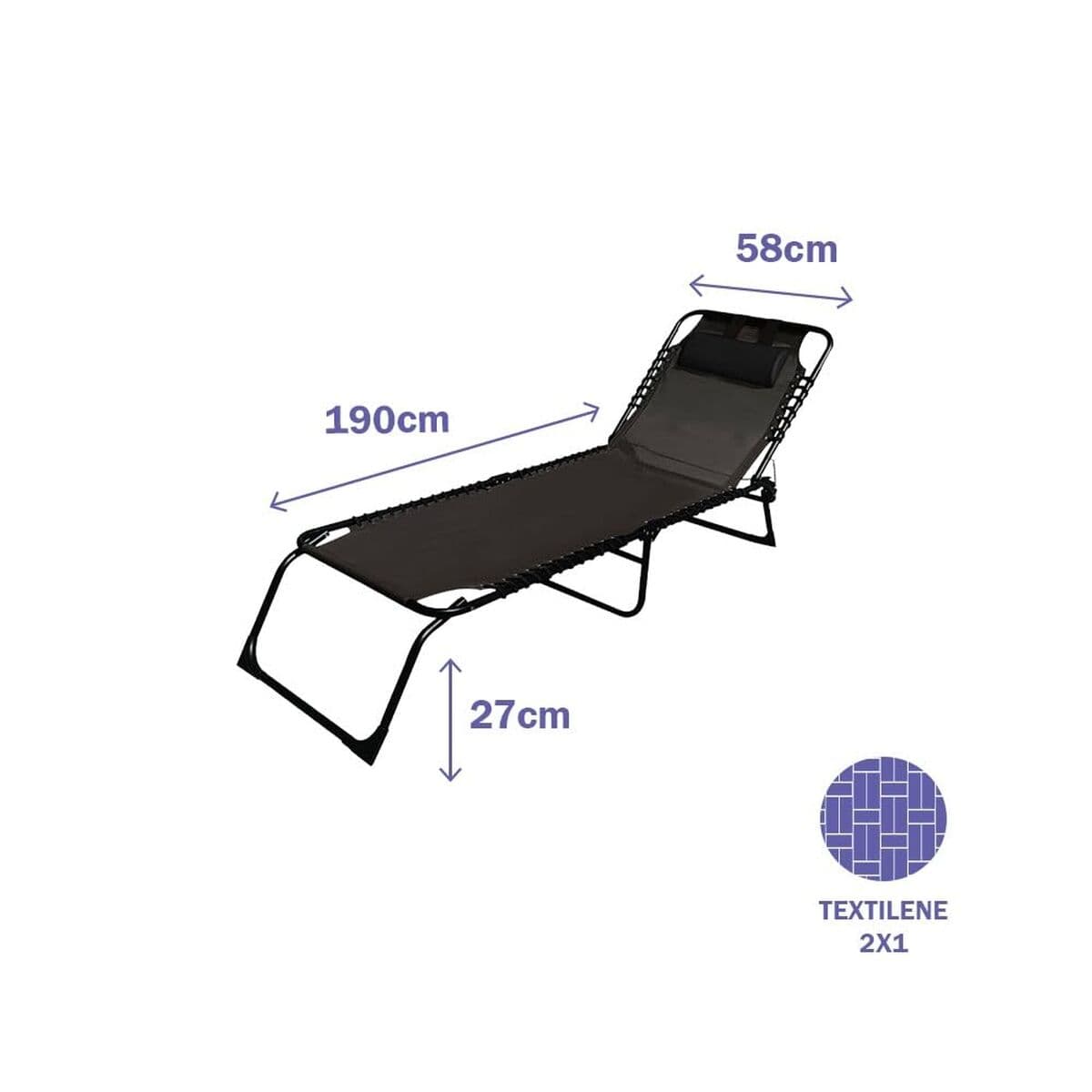 Sun-lounger Marbueno Black 190 x 27 x 58 cm - Image 3