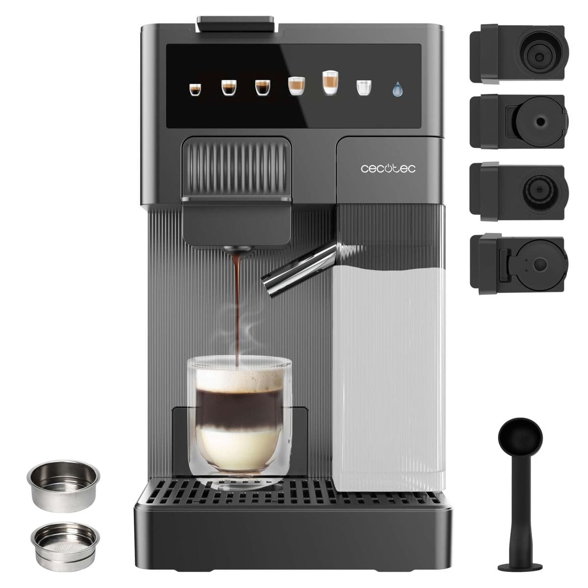 Cecotec Cafetera Express FreeStyle Latte T 1,6L 20bar negra 4en1 compatible cápsulas y molido