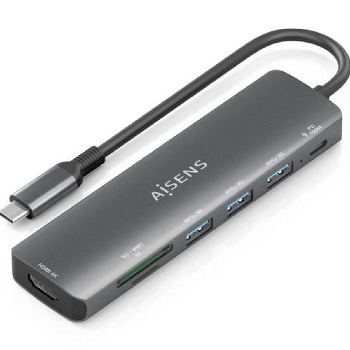 Hub USB Aisens 7 EN 1 Gris 100 W