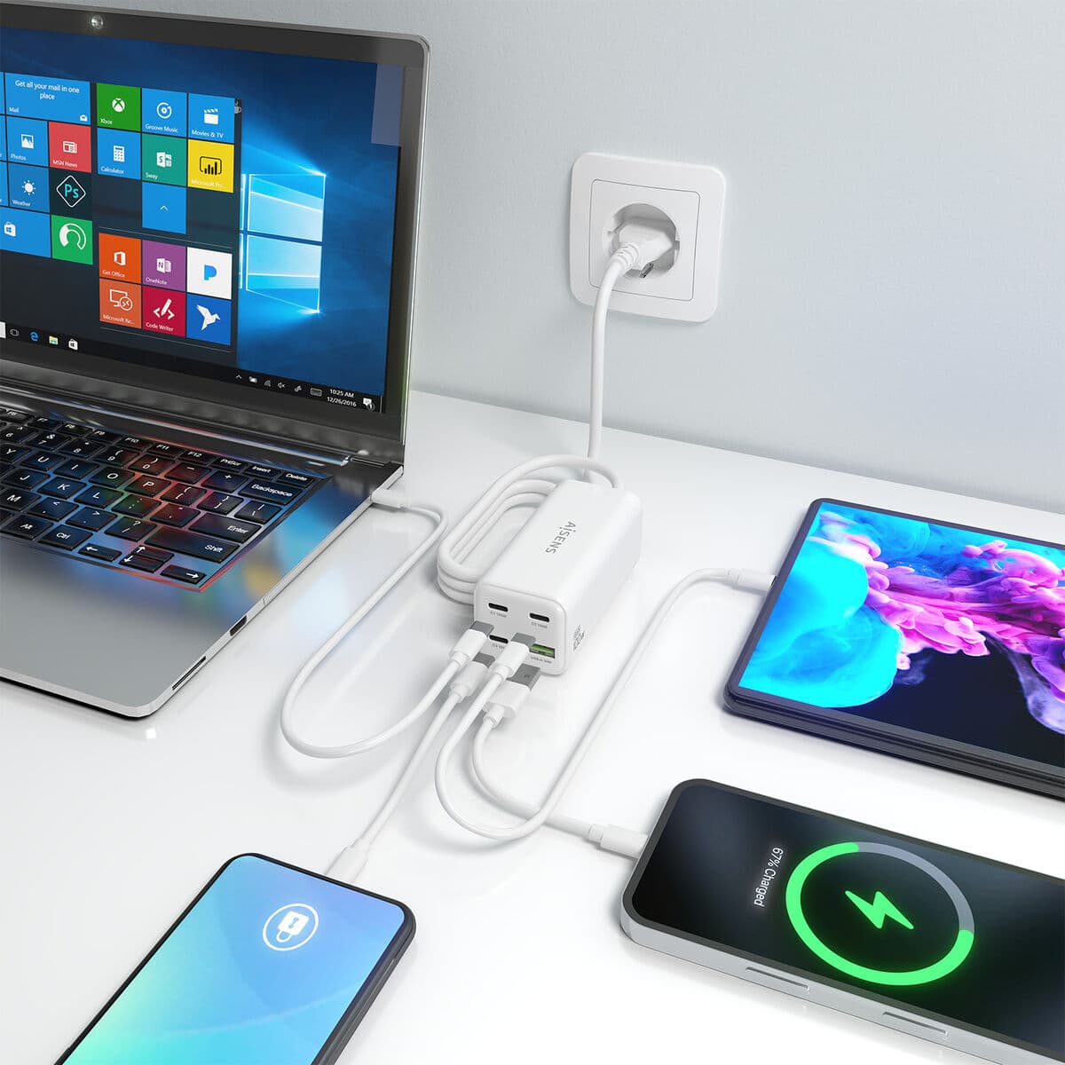 Väggladdare Aisens GAN Vit 100 W - Image 2