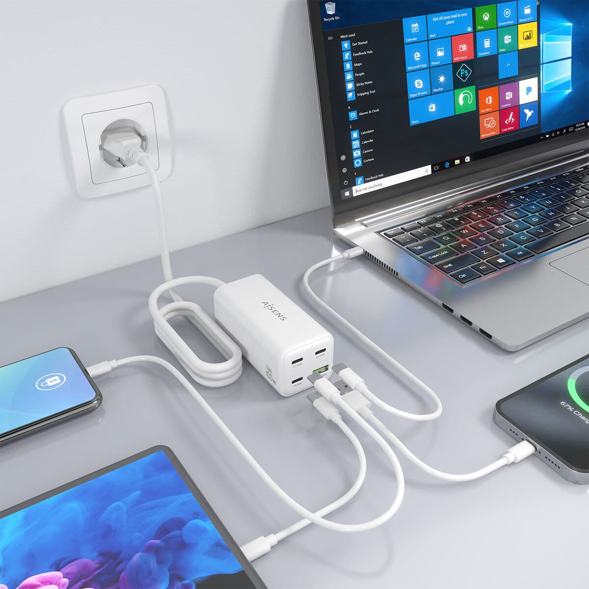 Väggladdare Aisens GAN Vit 100 W - Image 6