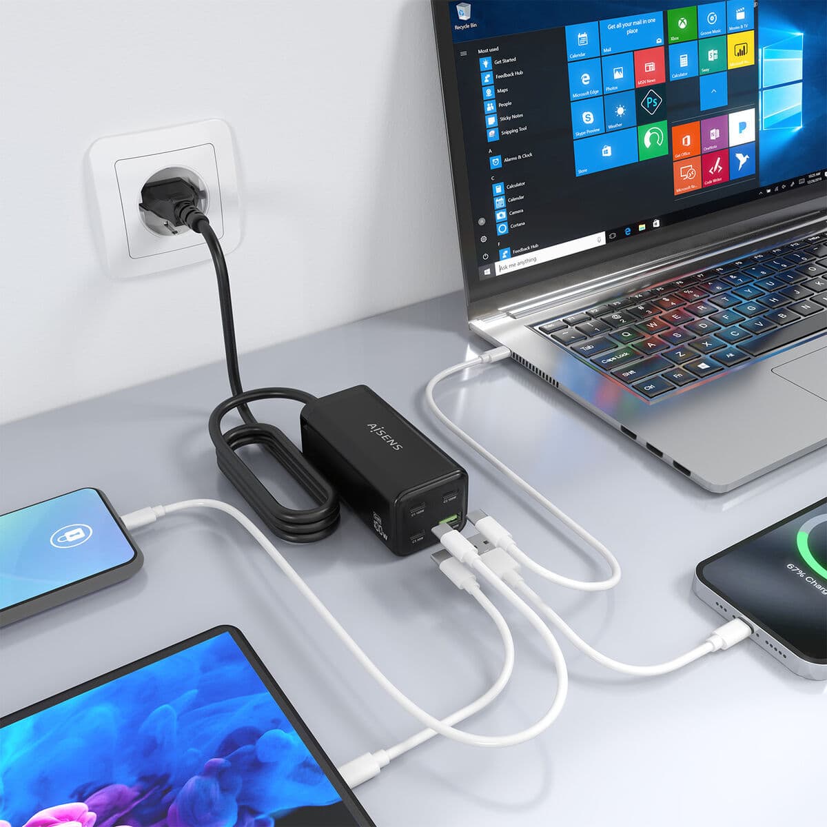 Väggladdare Aisens GAN Svart 100 W - Image 4