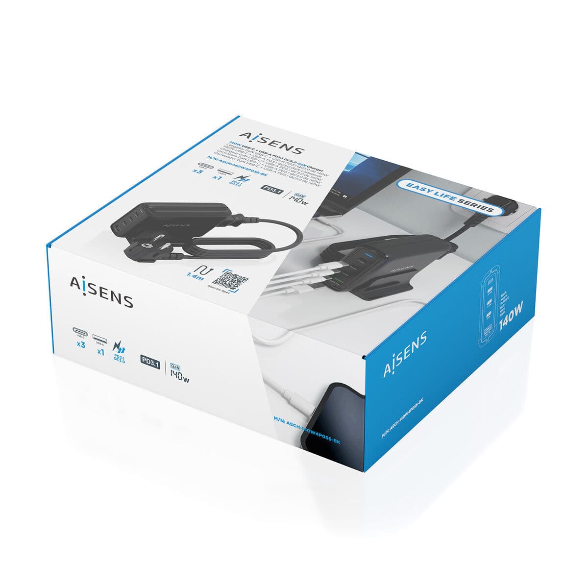 Chargeur mural Aisens GAN Noir 140 W 50 W - Image 5